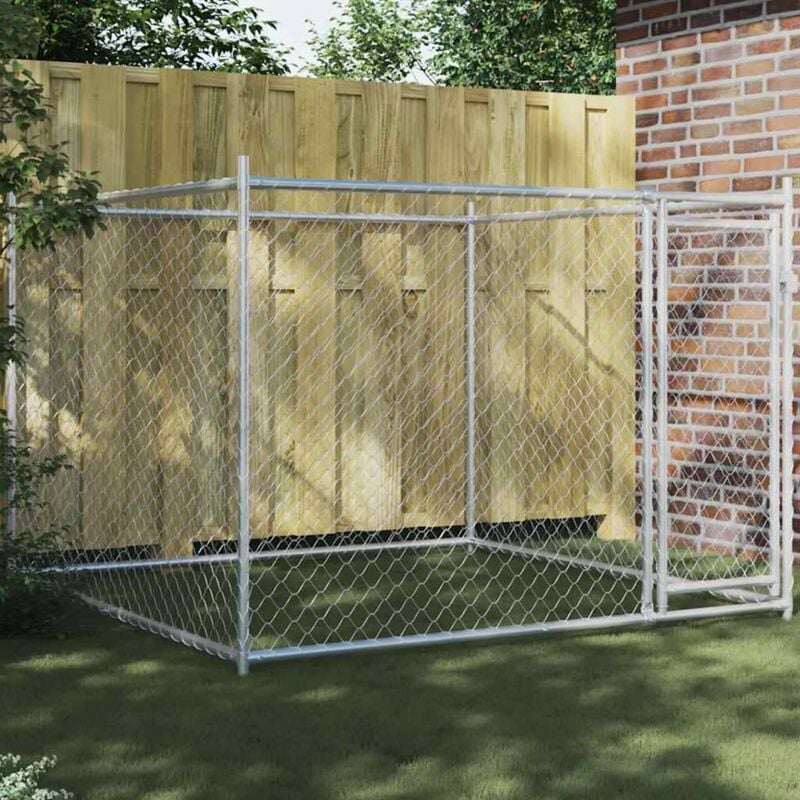 foto del prodotto gabbia per cani con porta grigia 2x2x1,5 m in acciaio zincato vidaxl