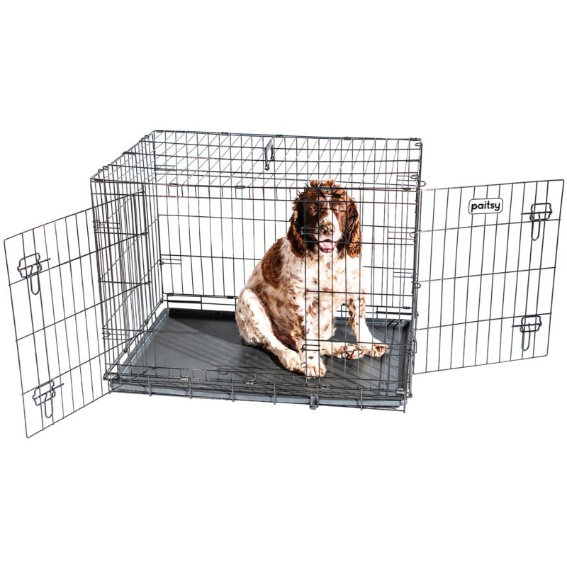 foto del prodotto gabbia per cani fortressool, trasportino per cani di taglia media, 90x60x67cm, pieghevole, 2 porte, vassoio rimovibile, uso interno, paitsy
