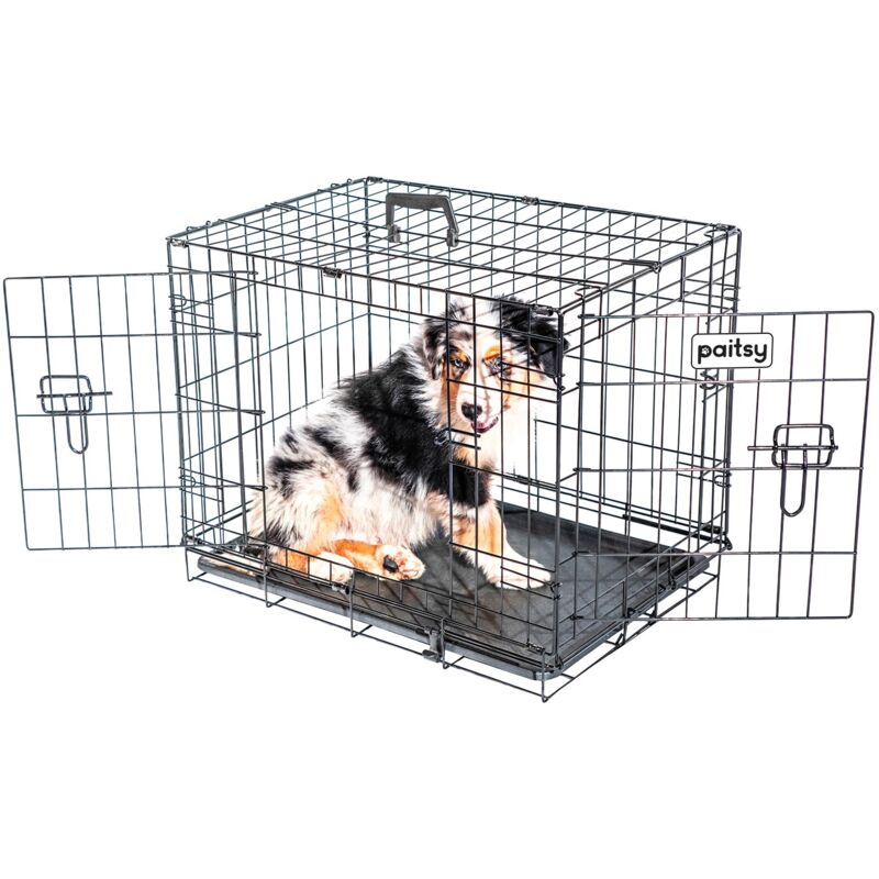 foto del prodotto gabbia per cani fortressoos, trasportino per cani e cuccioli, 60x43x49cm, pieghevole, 2 porte, vassoio rimovibile, uso interno paitsy