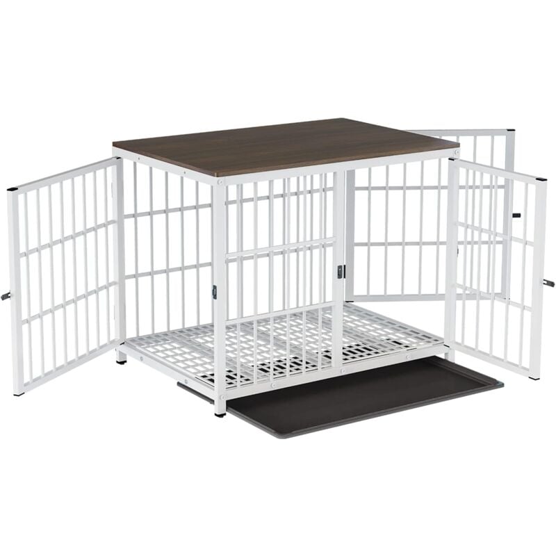 foto del prodotto gabbia per cani gabbia kennel cane in metallo e legno casetta gabbia per cane taglia grande gabbia kennel l 91x63x74cm, bianco