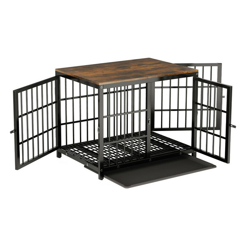 foto del prodotto gabbia per cani gabbia kennel cane in metallo e legno casetta gabbia per cane taglia grande gabbia kennel m 78,5x56,5x65cm, nero