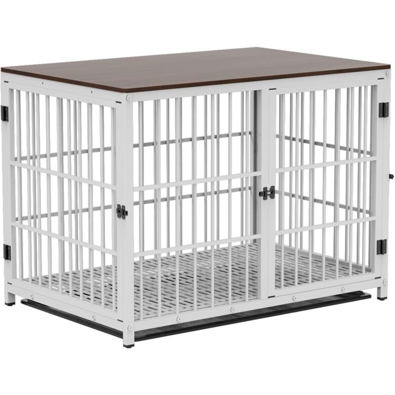 foto del prodotto gabbia per cani gabbia kennel cane in metallo e legno casetta gabbia per cane taglia grande gabbia kennel xl 107x71x81cm, bianco