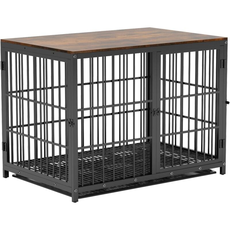 foto del prodotto gabbia per cani gabbia kennel cane in metallo e legno casetta gabbia per cane taglia grande gabbia kennel xl 107x71x81cm, nero