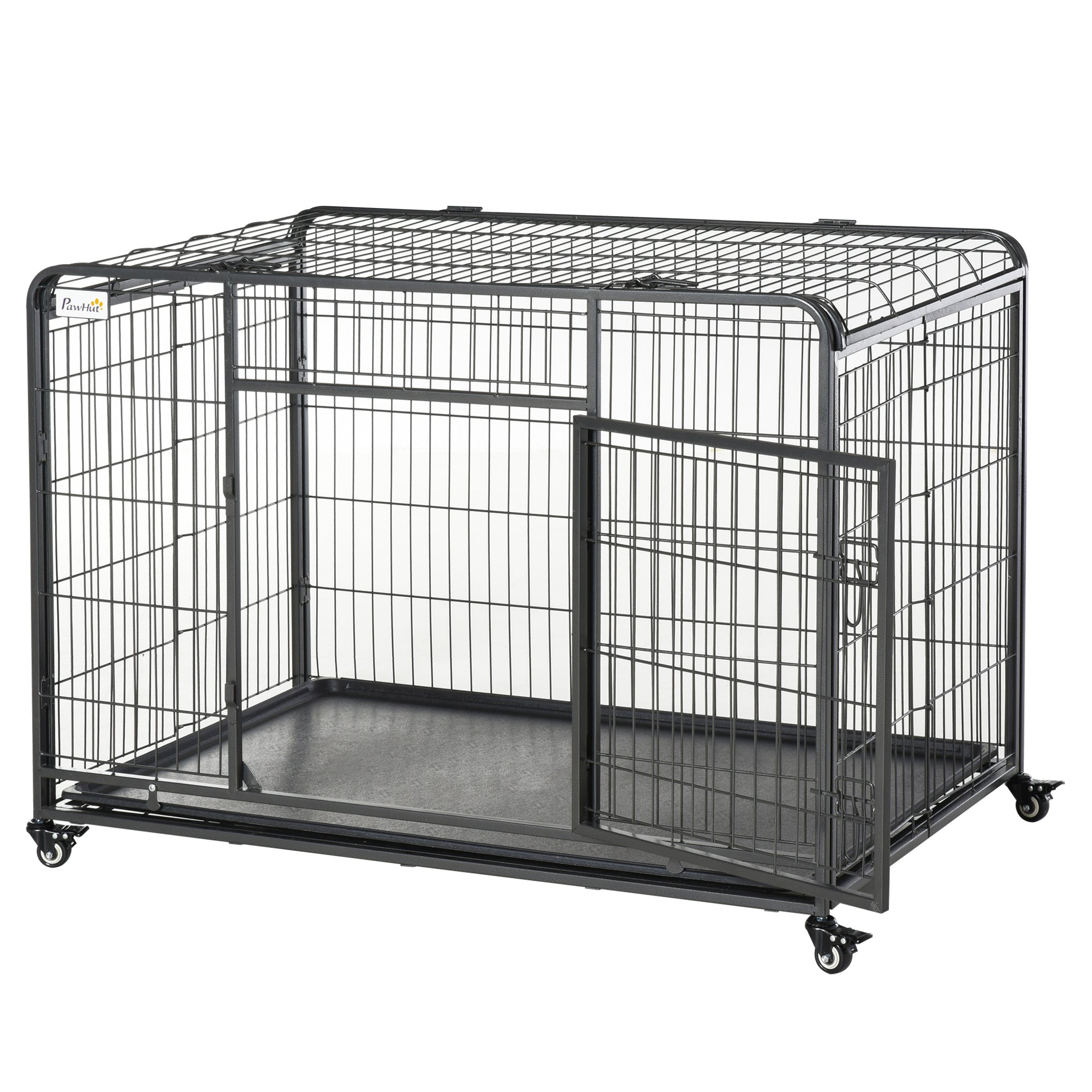 foto del prodotto gabbia per cani pieghevole 125x76x81 cm con ruote in metallo grigio