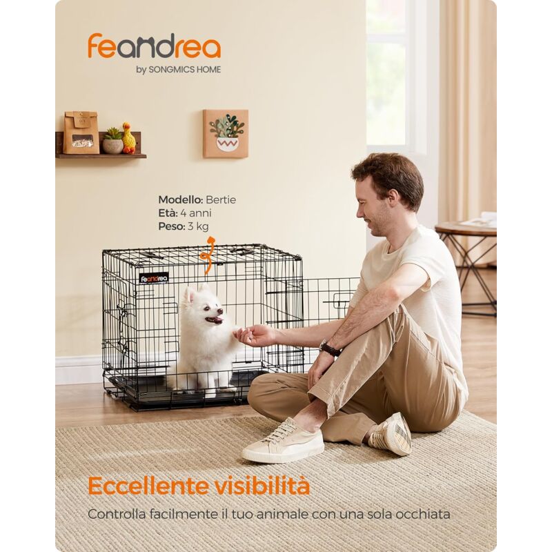 foto del prodotto gabbia per cani pieghevole, con 2 porte, vassoio rimovibile, 61 x 43,5 x 50,5 cm, s, nero feandrea
