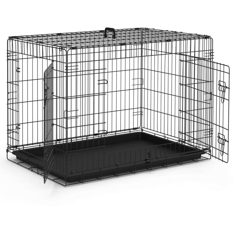 foto del prodotto gabbia per cani pieghevole in metallo, trasportino animali cane con 2 porte, vaschetta, 92x58x64cm vounot