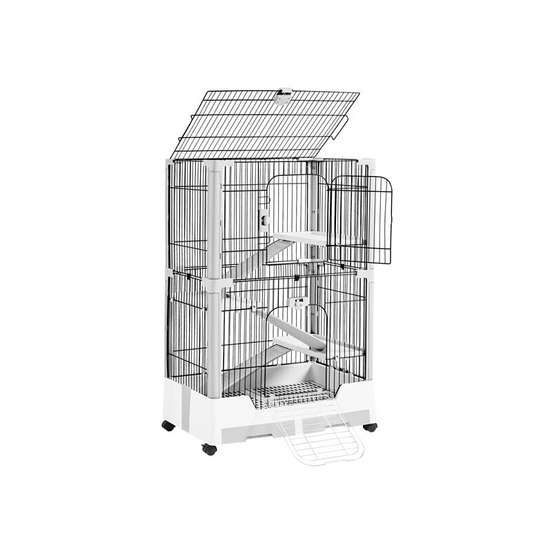 foto del prodotto gabbia per conigli a 2 livelli piccola animali domestici da interno esterno in metallo e plastica 113,5 x 75,5 x 50,5cm girgio yaheetech