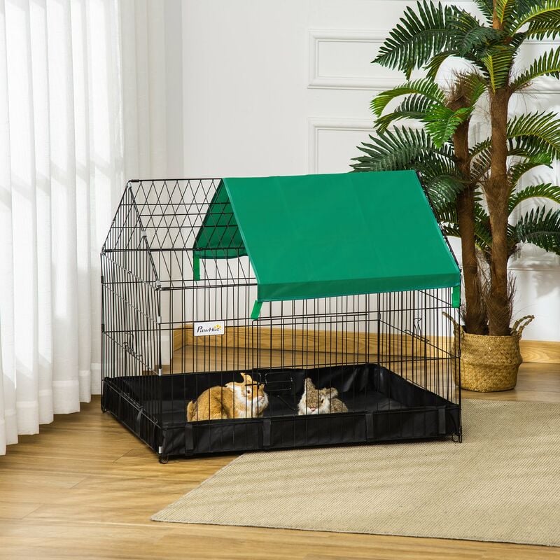 foto del prodotto gabbia per conigli e roditori 90x75x75 cm in metallo e tessuto oxford nero e verde