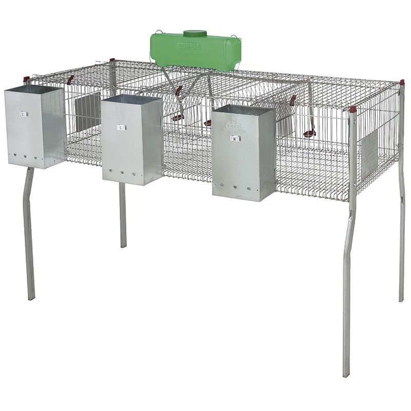 foto del prodotto gabbia per conigli zincata con tramogge e abbeveratoi, 3 scomparti, pavimento in metallo, 157x63x98 cm