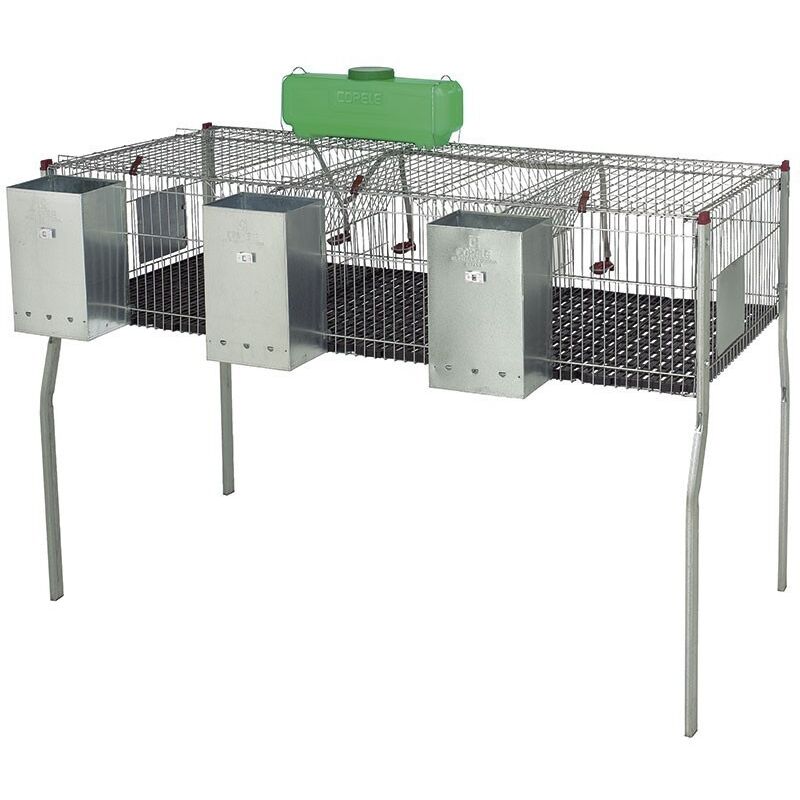 foto del prodotto gabbia per conigli zincata con tramogge e abbeveratoi, 3 scomparti, pavimento in plastica, 157x63x98 cm
