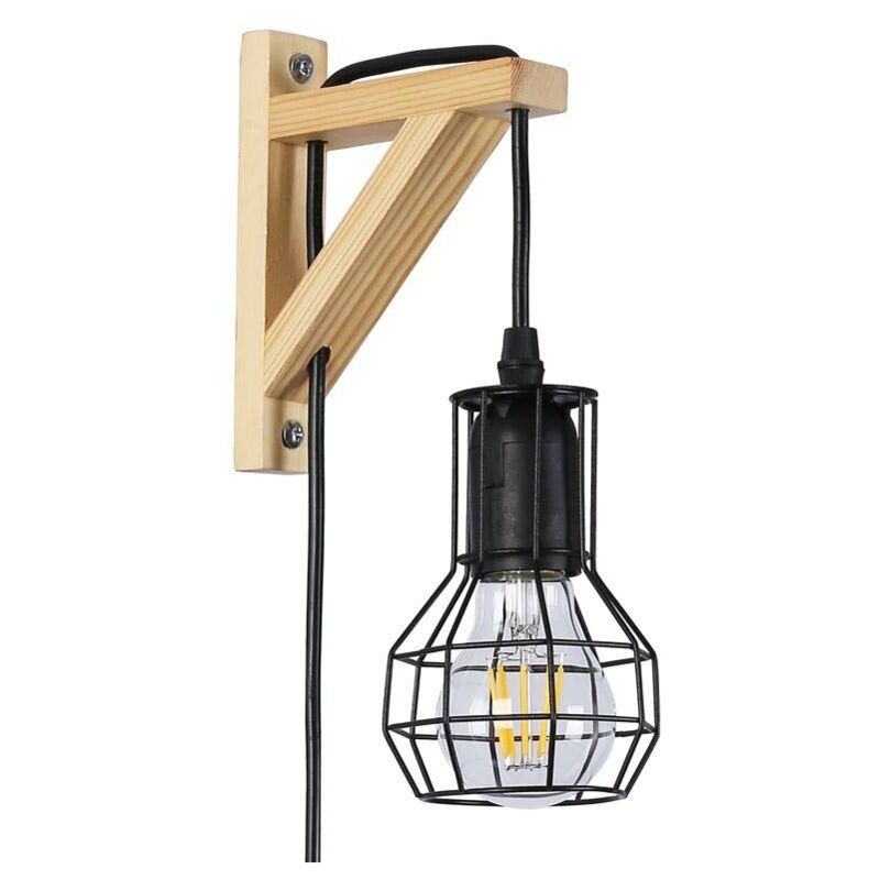 foto del prodotto gabbia per lampada da parete in legno mica lampadina inclusa