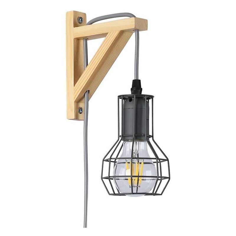 foto del prodotto gabbia per lampada da parete in legno mica lampadina inclusa