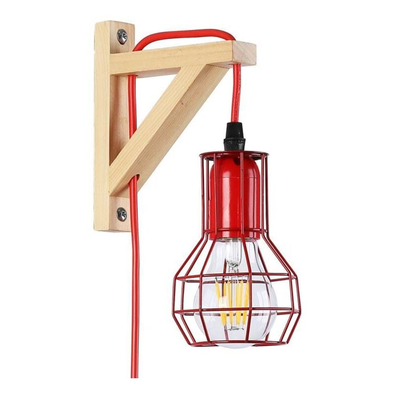 foto del prodotto gabbia per lampada da parete in legno mica lampadina inclusa