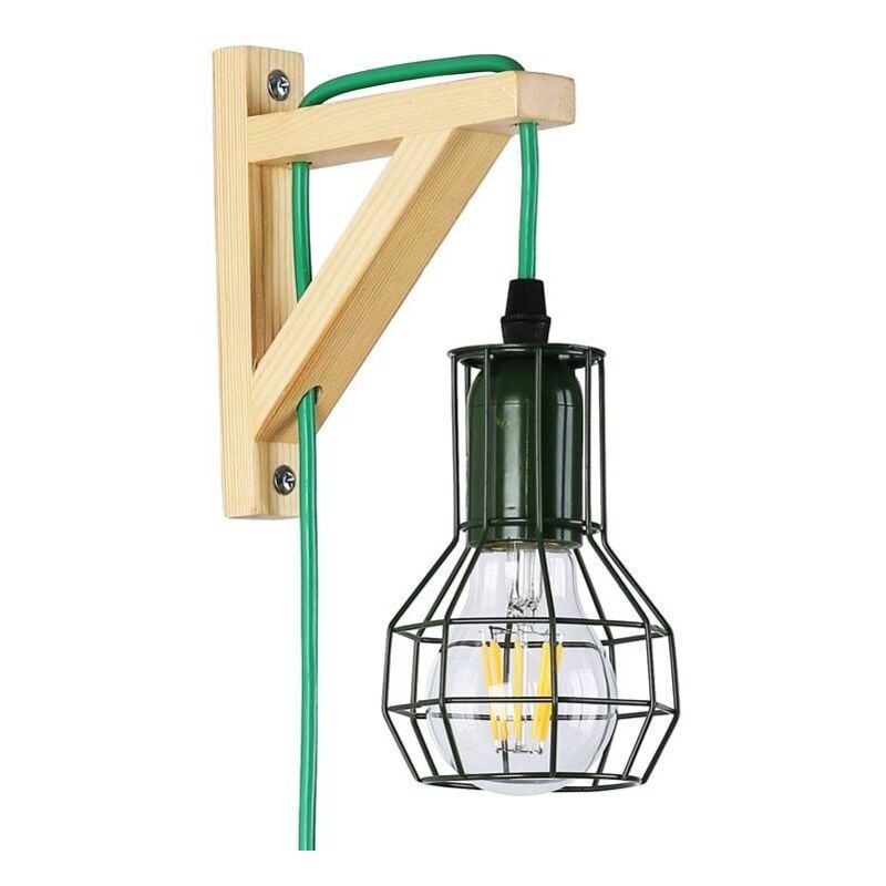 foto del prodotto gabbia per lampada da parete in legno mica lampadina inclusa
