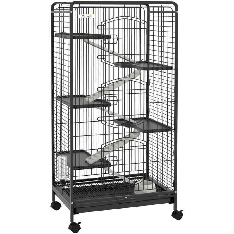 foto del prodotto gabbia per piccoli animali con 5 rampe, 5 piani e ruote 61.5x44x131cm pawhut