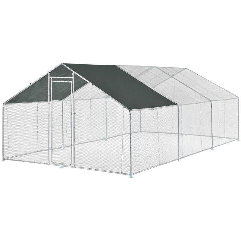 foto del prodotto gabbia per pollame con tettuccio e recinzione rete metallica 3x6x2 m pro.tec