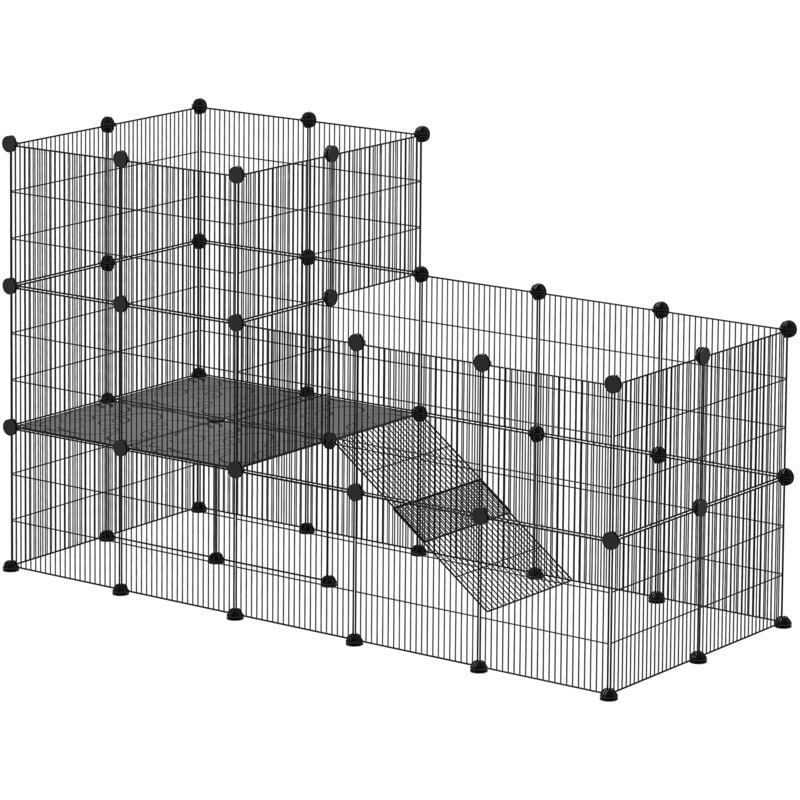 foto del prodotto gabbia per roditori modulabile e multilivello con 39 pannelli nero pawhut