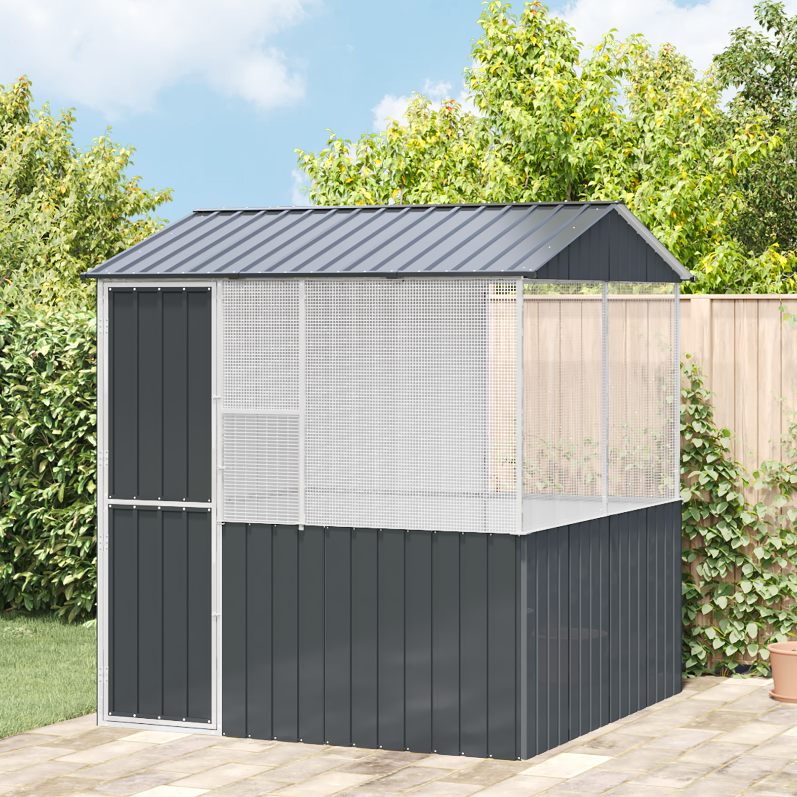 foto del prodotto gabbia per uccelli antracite 215x78x200 cm acciaio zincato