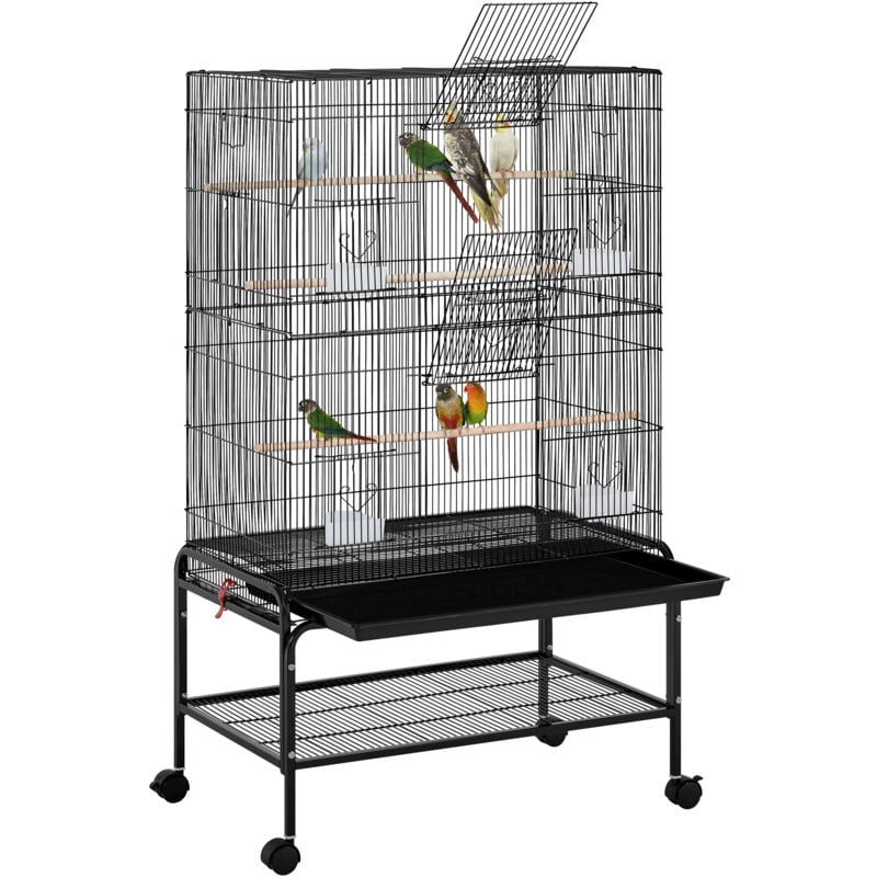 foto del prodotto gabbia per uccelli pappagalli inseparabili calopsite grande con piedistallo staccabile in metallo da interno esterno nero 79 x 49 x 134,5 cm