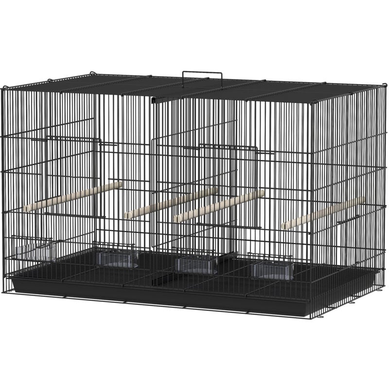 foto del prodotto gabbia per uccellini con divisorio e ripiano inferiore 94x57x57 cm nero pawhut
