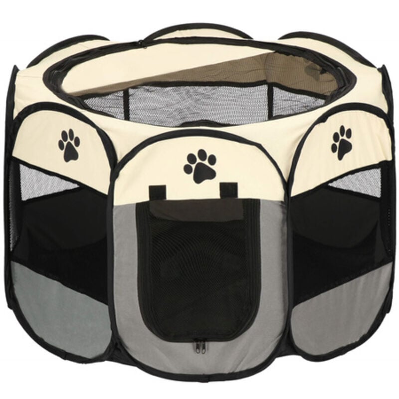 foto del prodotto gabbia pieghevole per cane e gatto 73 cm per la casa beigio grigia.