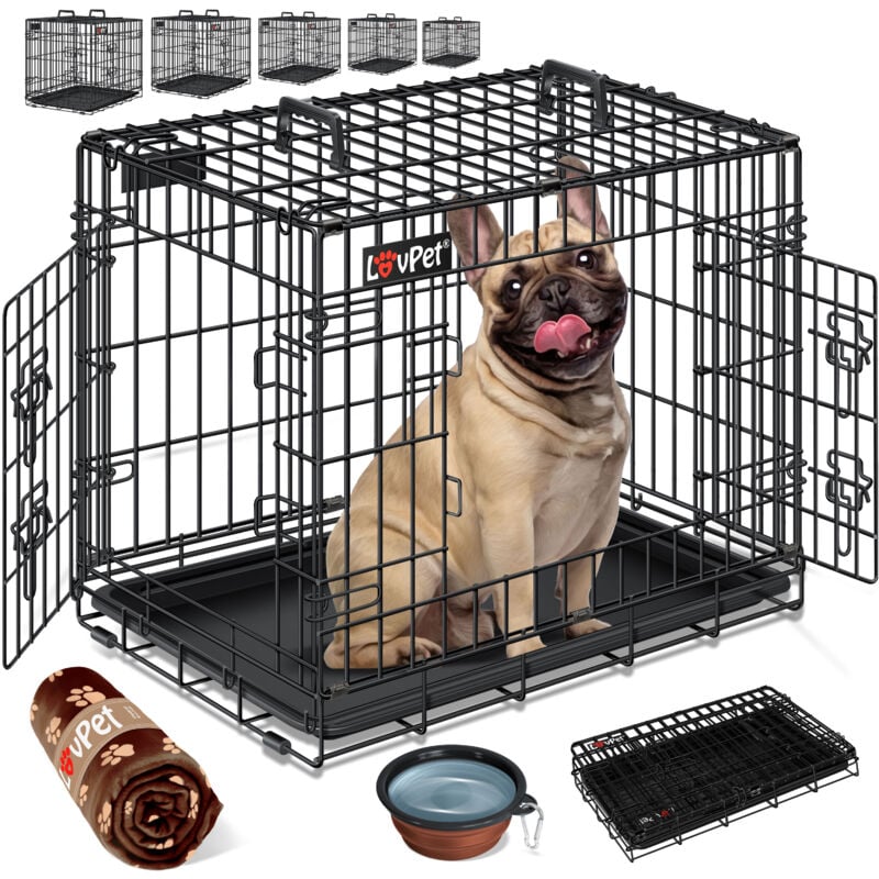 foto del prodotto gabbia pieghevole per cani gabbia per trasporto cani incl. coperta in pile ciotola box per cani con 2 porte gabbia per trasporto auto box per