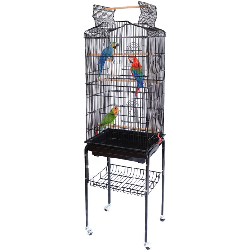 foto del prodotto gabbia voliera per uccelli nera per pappagalli con tetto apribile 46x35x148 cm