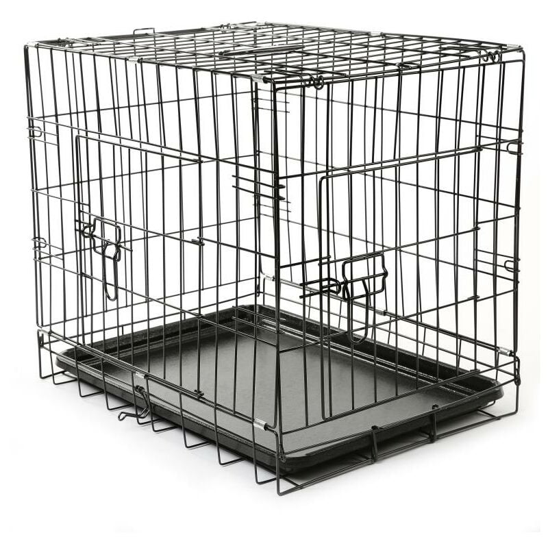 foto del prodotto gabbie pieghevole 62 x 45 x 52 cm per cani e gatti trasportino con 2 porte in metallo box per animali cuccia pieghevole con vassoio rimovibil tresko