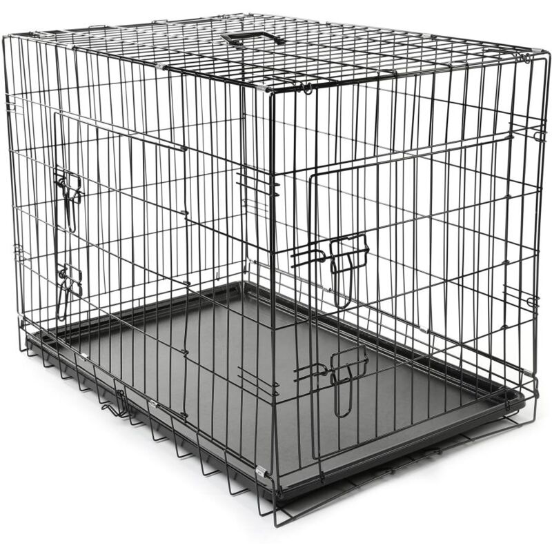 foto del prodotto gabbie pieghevole 91 x 58 x 64 cm per cani e gatti trasportino con 2 porte in metallo box per animali cuccia pieghevole con vassoio rimovibil tresko