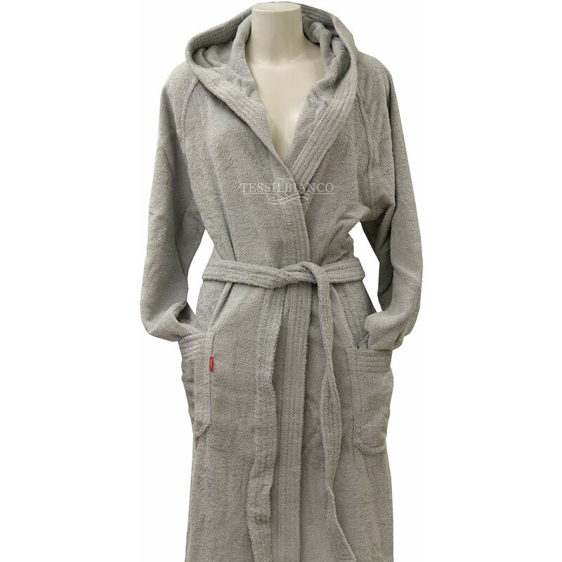 foto del prodotto gabel accappatoio adulto unisex in spugna di puro cotone idrofilo, tinta unita, peso spugna 380 gr mq, ampie tasche, cintura e pratico cappuccio,