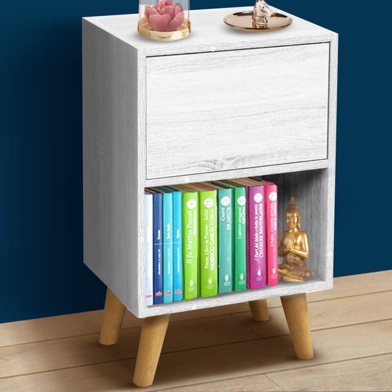 foto del prodotto gaia comodino con cassetto e vano aperto 40 x 30 x 65 cm in colore bianco