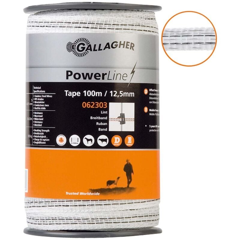 foto del prodotto gallagher nastro powerline bianco 12,5 mm per cavalli e animali da reddito nastro bianco 100 m