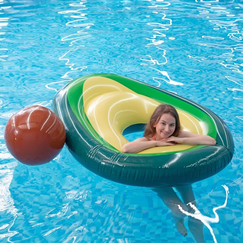 foto del prodotto galleggiante gonfiabile gigante a forma di avocado, galleggiante gonfiabile per piscina, galleggiante da spiaggia oceanica, materasso gonfiabile per