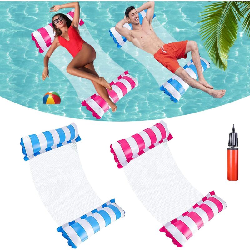 foto del prodotto galleggiante per piscina, 2 pezzi 4 in 1 galleggiante per piscina, galleggianti gonfiabili per amaca, amaca portatile per spiaggia, per spiaggia,