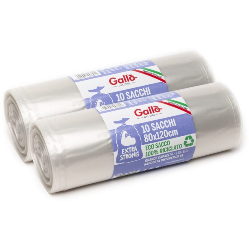 foto del prodotto gallo, 20 sacchetti spazzatura in plastica riciclata, extrastrong, 80x120cm, trasparenti