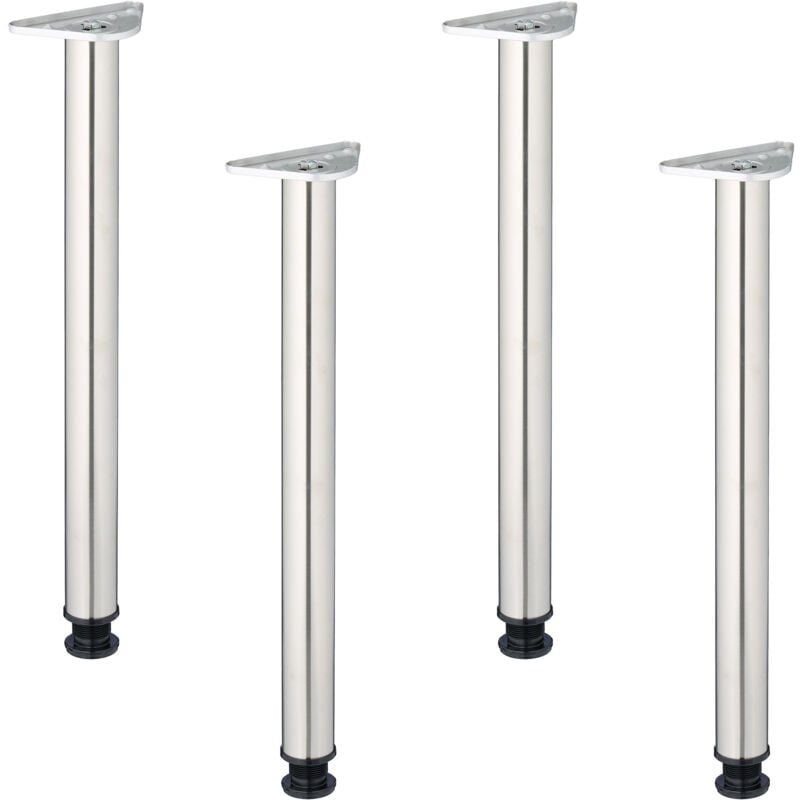 foto del prodotto gambe da tavolo, set 4 piedi regolabili per mobili, hxd 71 x 6 cm, base per tavolini, acciaio inox, argentato relaxdays