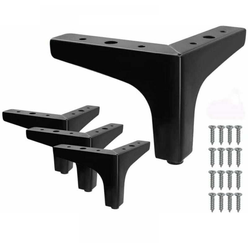 foto del prodotto gambe per letto triangolari in metallo, set da 4, nere, altezza 10 cm, piedini di supporto in metallo a treppiede