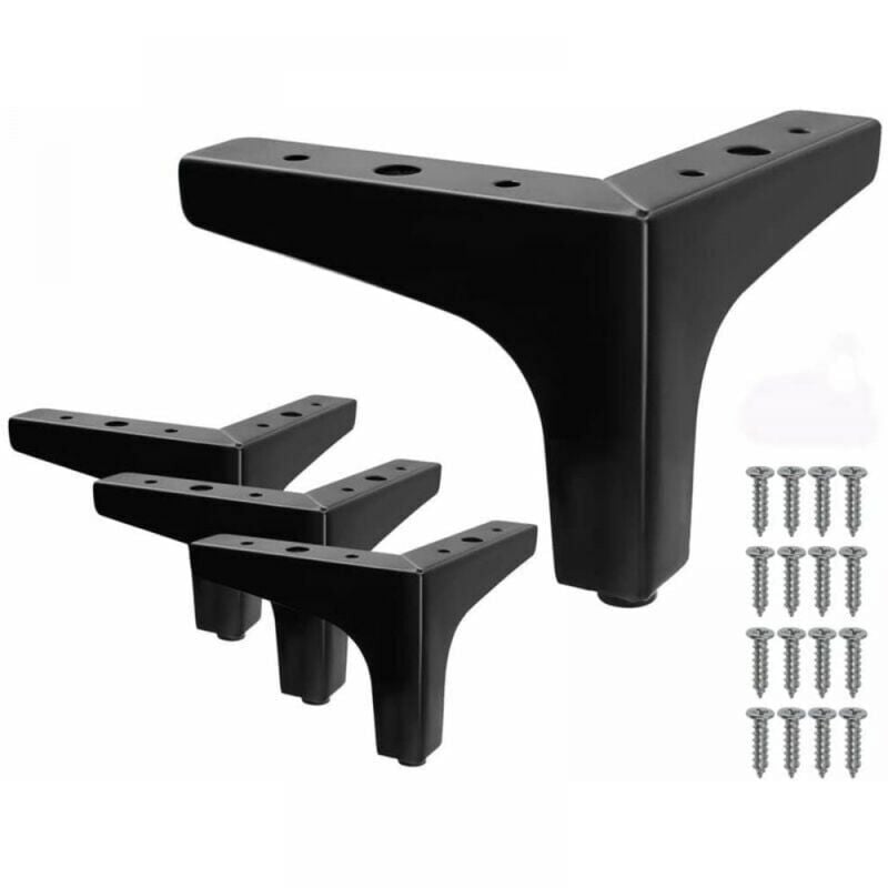 foto del prodotto gambe per letto triangolari in metallo, set da 4 nere, altezza 10 cm, piedini di supporto per treppiede in metallo