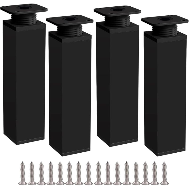 immagine 0 del prodotto gambe per mobili, 4 gambe 20 cm nere regolabili in altezza gambe per mobili in lega di alluminio, altezza regolabile da 0 a 20 mm, fornite con viti