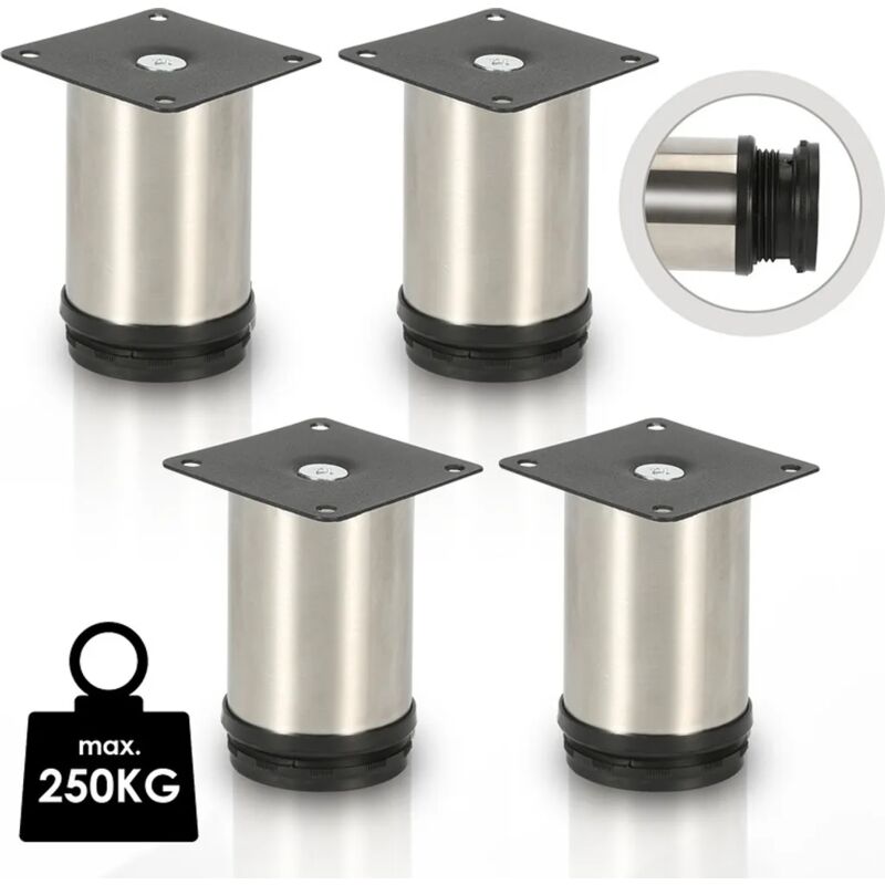 foto del prodotto gambe per mobili, gambe regolabili per mobili, acciaio inox 100 mm, 4 pezzi