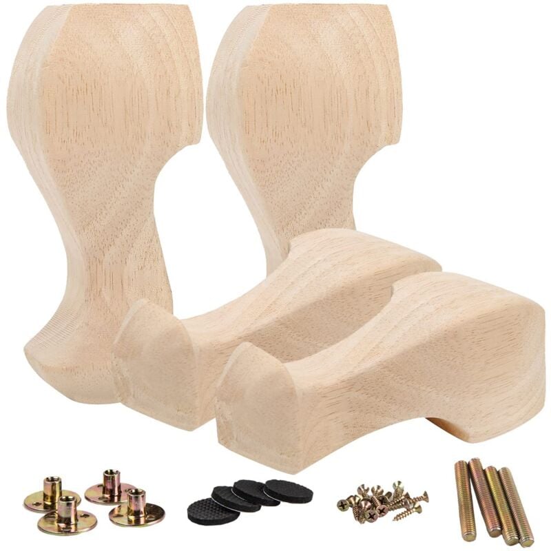 foto del prodotto gambe per mobili in legno da 6 pollici 15 cm, set di 4 gambe di ricambio per mobili in legno massello intagliato in stile europeo, decorative per