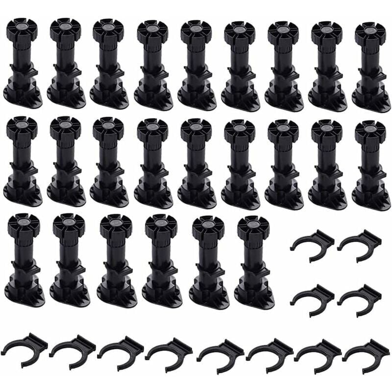 foto del prodotto gambe per mobili in plastica da 24 pezzi, gambe per mobili regolabili 80 mm 100 mm , piedini per mobili in plastica nera con base di montaggio a