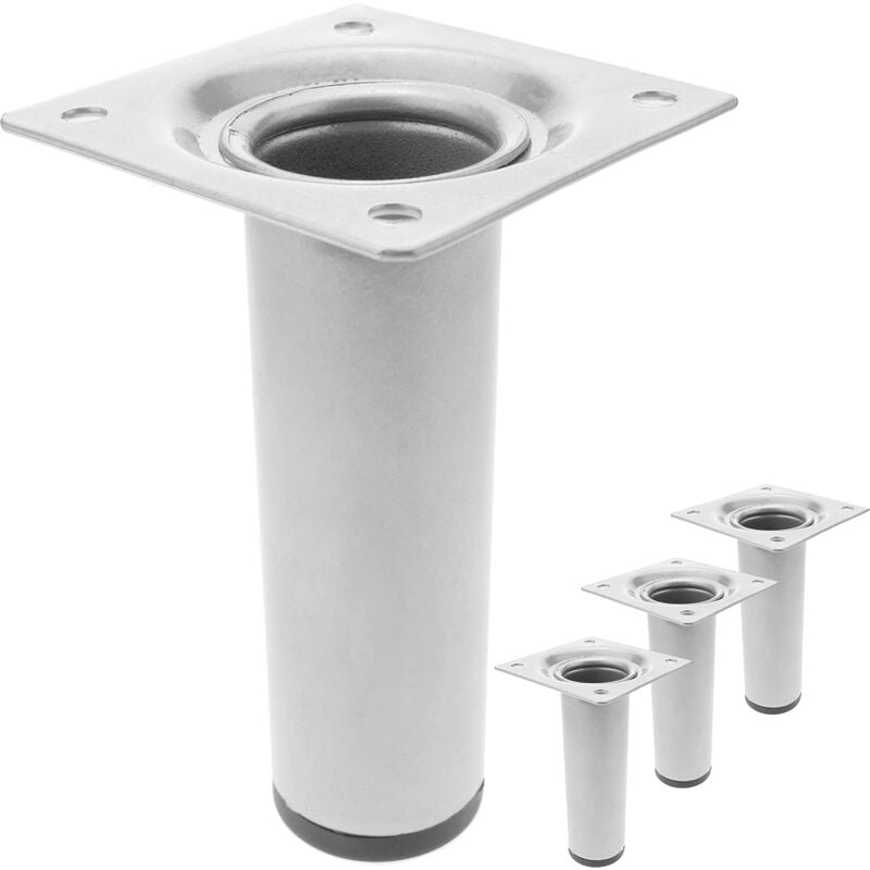 foto del prodotto gambe tondo. piedini da tavolo per mobili e scrivania in acciaio grigio 10cm 4 pack primematik