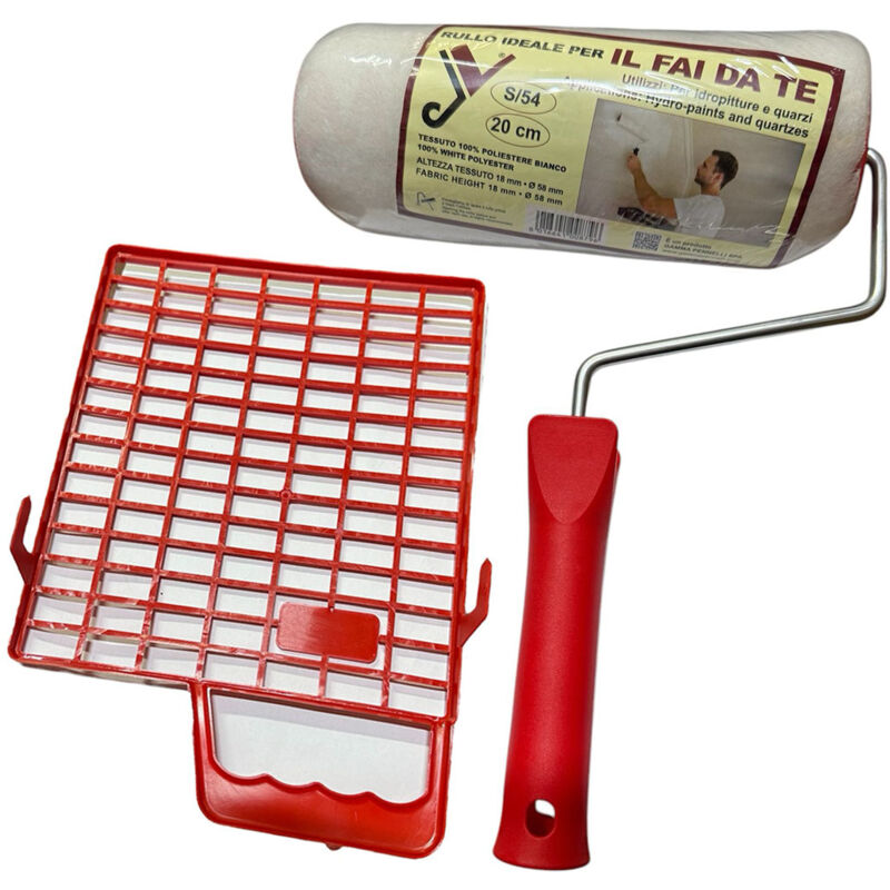foto del prodotto gamma pennelli set rullo s 54 20 cm con manico e retina in plastica 20 cm per idropitture e quarzi