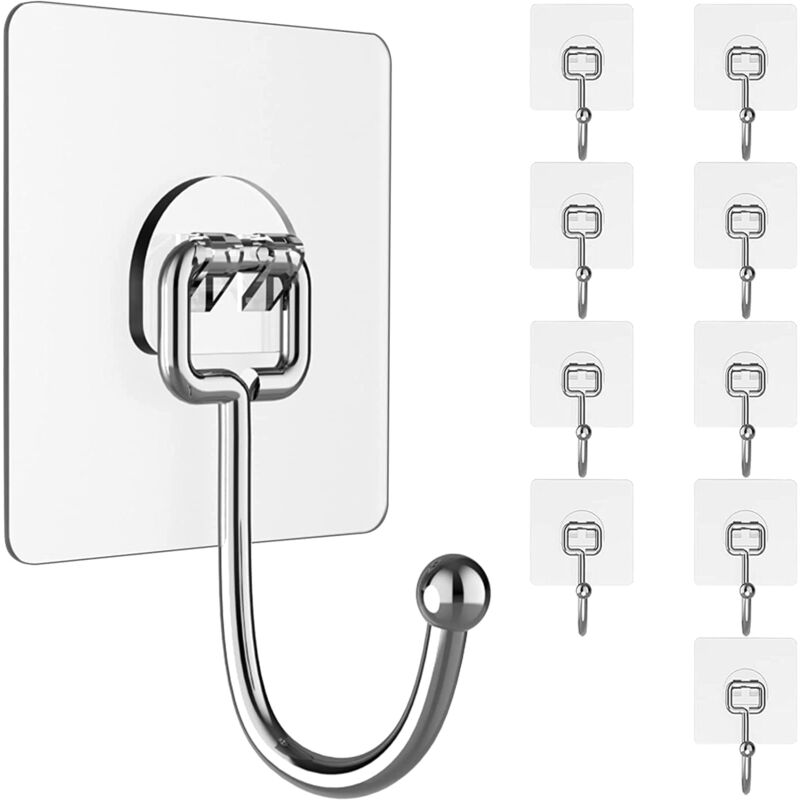 foto del prodotto ganci adesivi, 10 pezzi ganci autoadesivi trasparenti 5 kg max , per bagno, cucina, soffitto, sospensione, parete, porta, accappatoi, porta