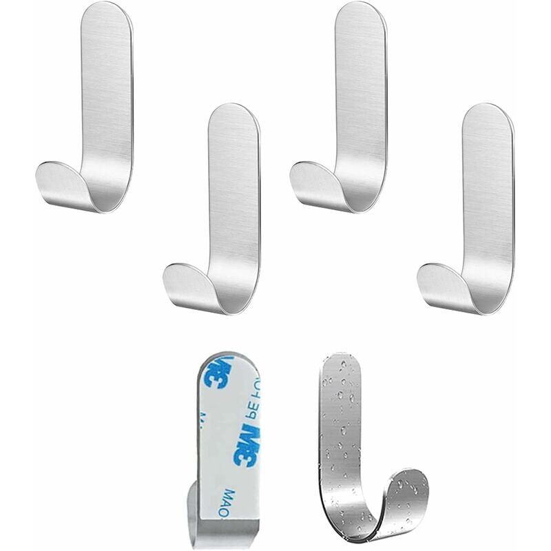 foto del prodotto ganci adesivi da parete, 4 pezzi ganci adesivi, ganci autoadesivi, ganci adesivi in acciaio inox, ganci autoadesivi da parete, per bagno, cucina modou