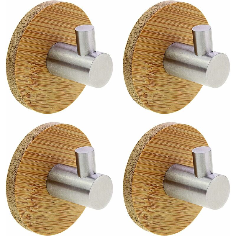 foto del prodotto ganci adesivi in bamb e acciaio inossidabile da 3 m ganci appendiabiti resistenti per armadietto da cucina bagno toilette gancio singolo 4 pezzi 