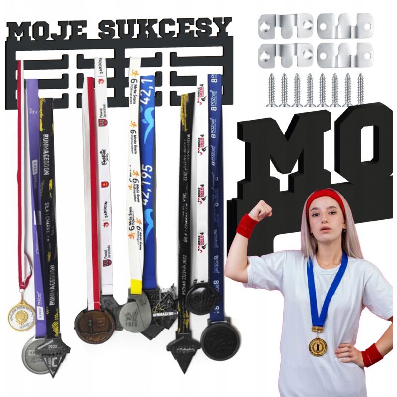 foto del prodotto ganci appendiabiti da parete espositore per medaglie my successes nero supporto
