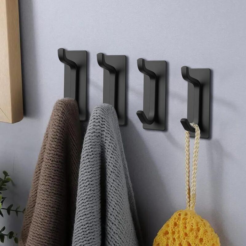 foto del prodotto ganci autoadesivi, 4 ganci per asciugamano doppio da bagno, gancio adesivo per montaggio a parete, attacco per montaggio a parete senza foratura, per