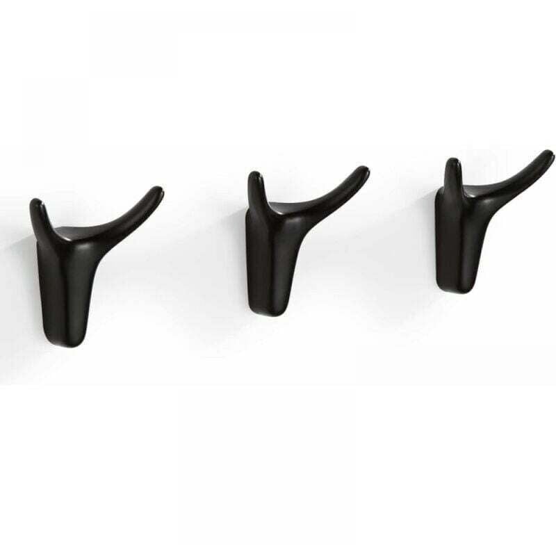 foto del prodotto ganci da parete neri, ganci per asciugamani da 3 pezzi, ganci adesivi, ganci appendiabiti con design a forma di corna di cervo per l'arredo di bagno